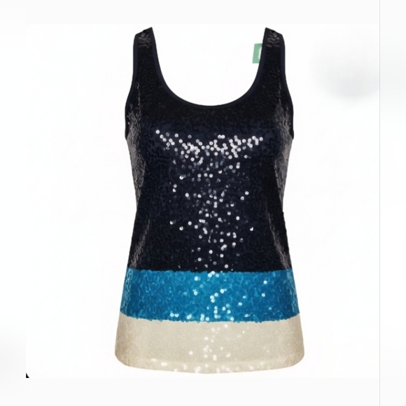 Maurices NWT Sequin Color Block Tank Navy Turquoise White  Sm - Picture 6 of 11